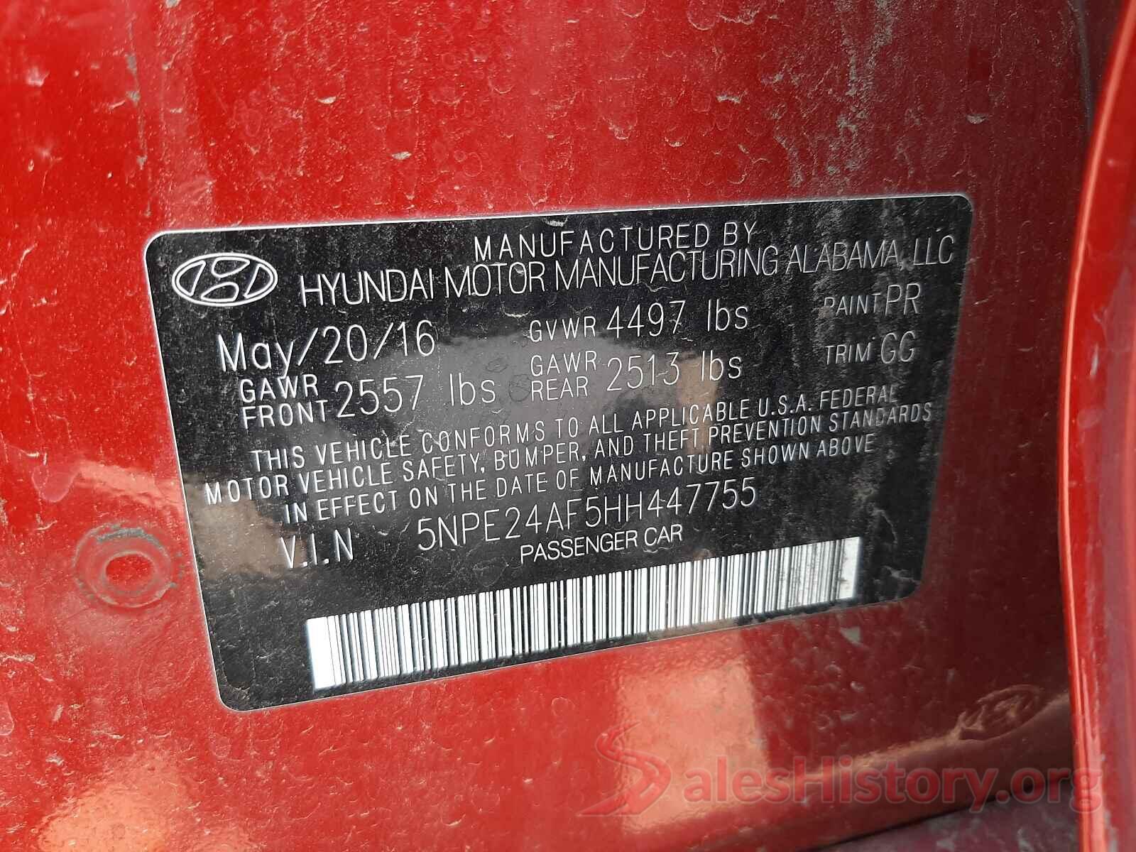 5NPE24AF5HH447755 2017 HYUNDAI SONATA