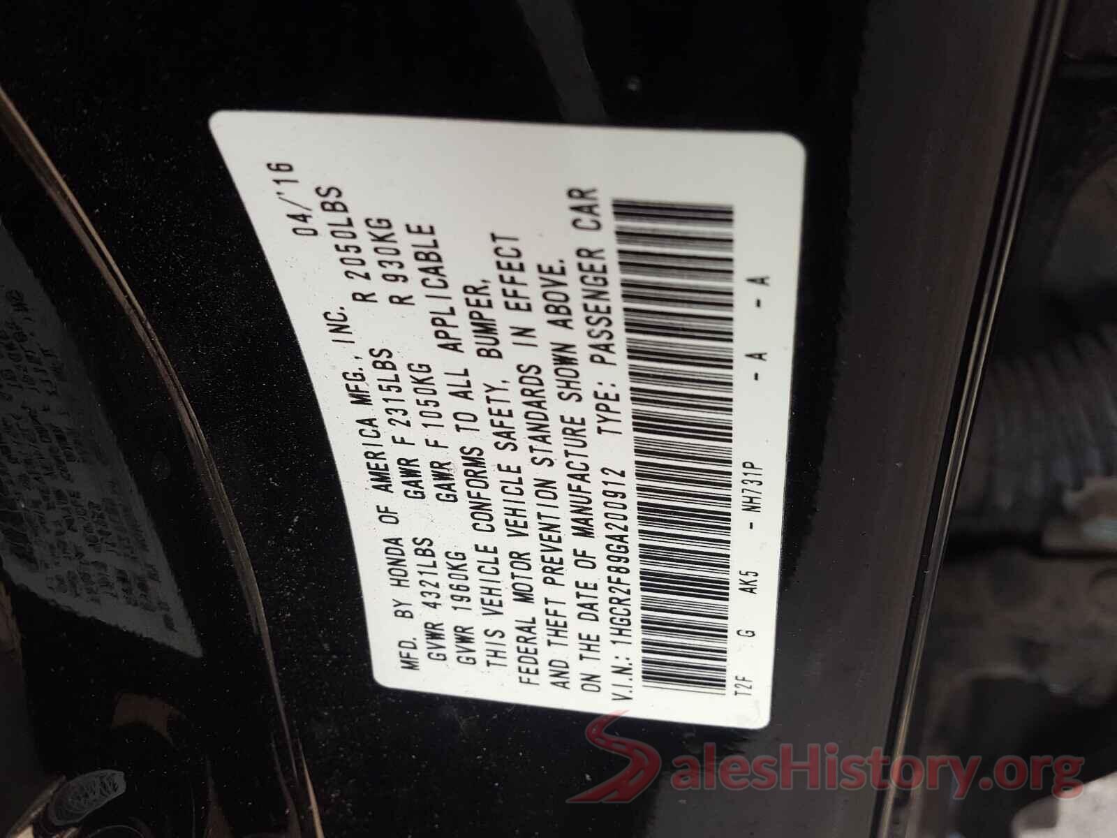 1HGCR2F89GA200912 2016 HONDA ACCORD