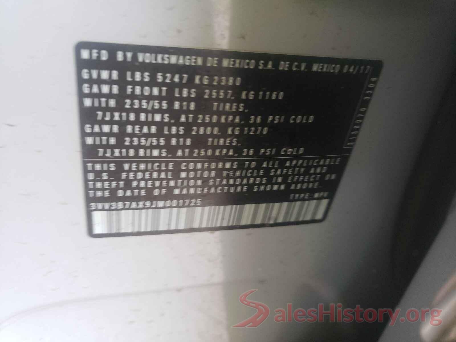 3VV3B7AX9JM001725 2018 VOLKSWAGEN TIGUAN