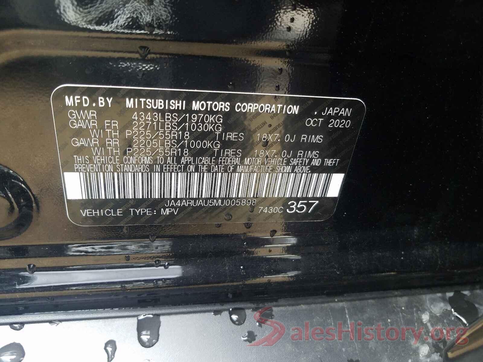 JA4ARUAU5MU005898 2021 MITSUBISHI OUTLANDER