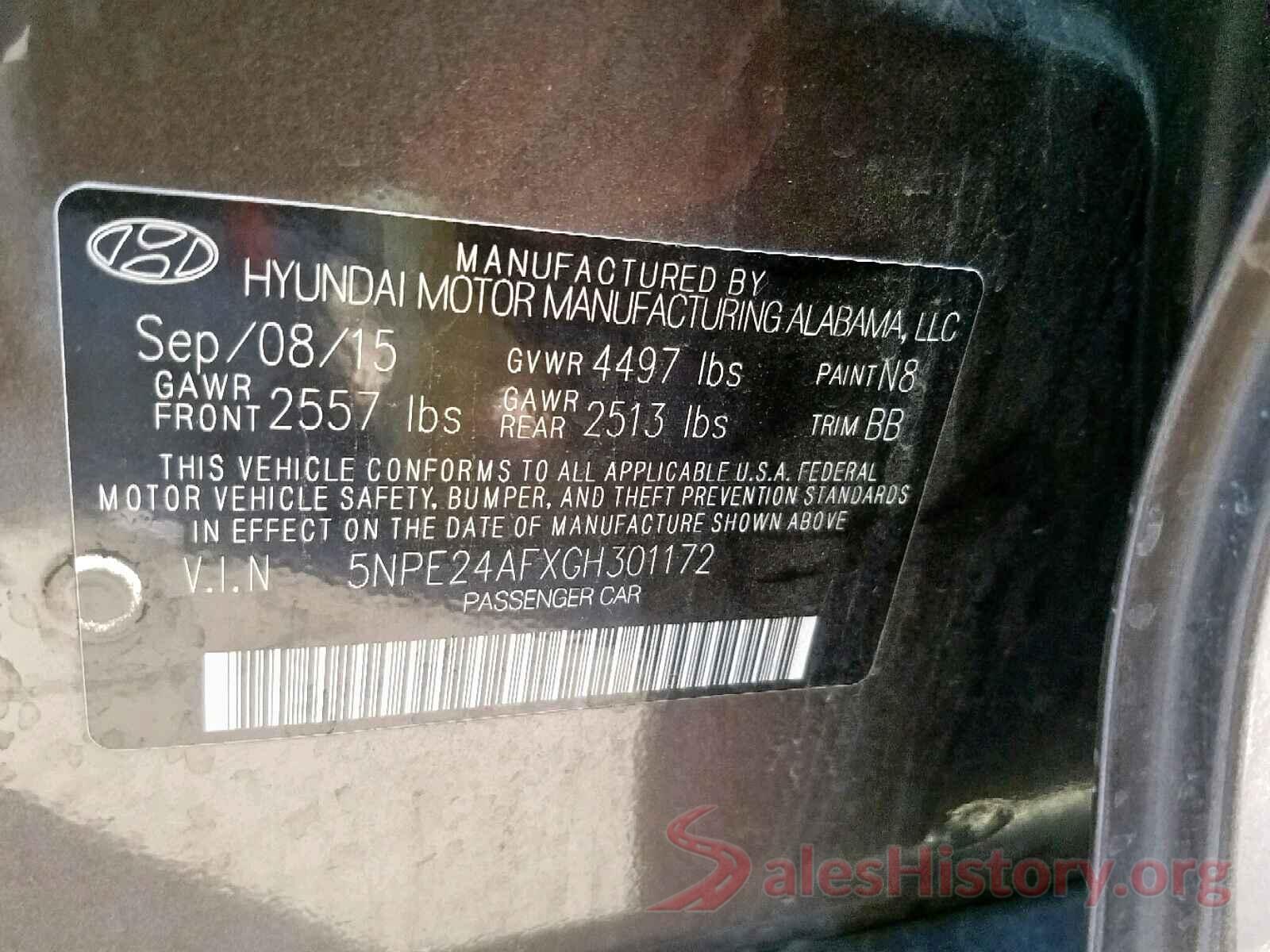 5NPE24AFXGH301172 2016 HYUNDAI SONATA