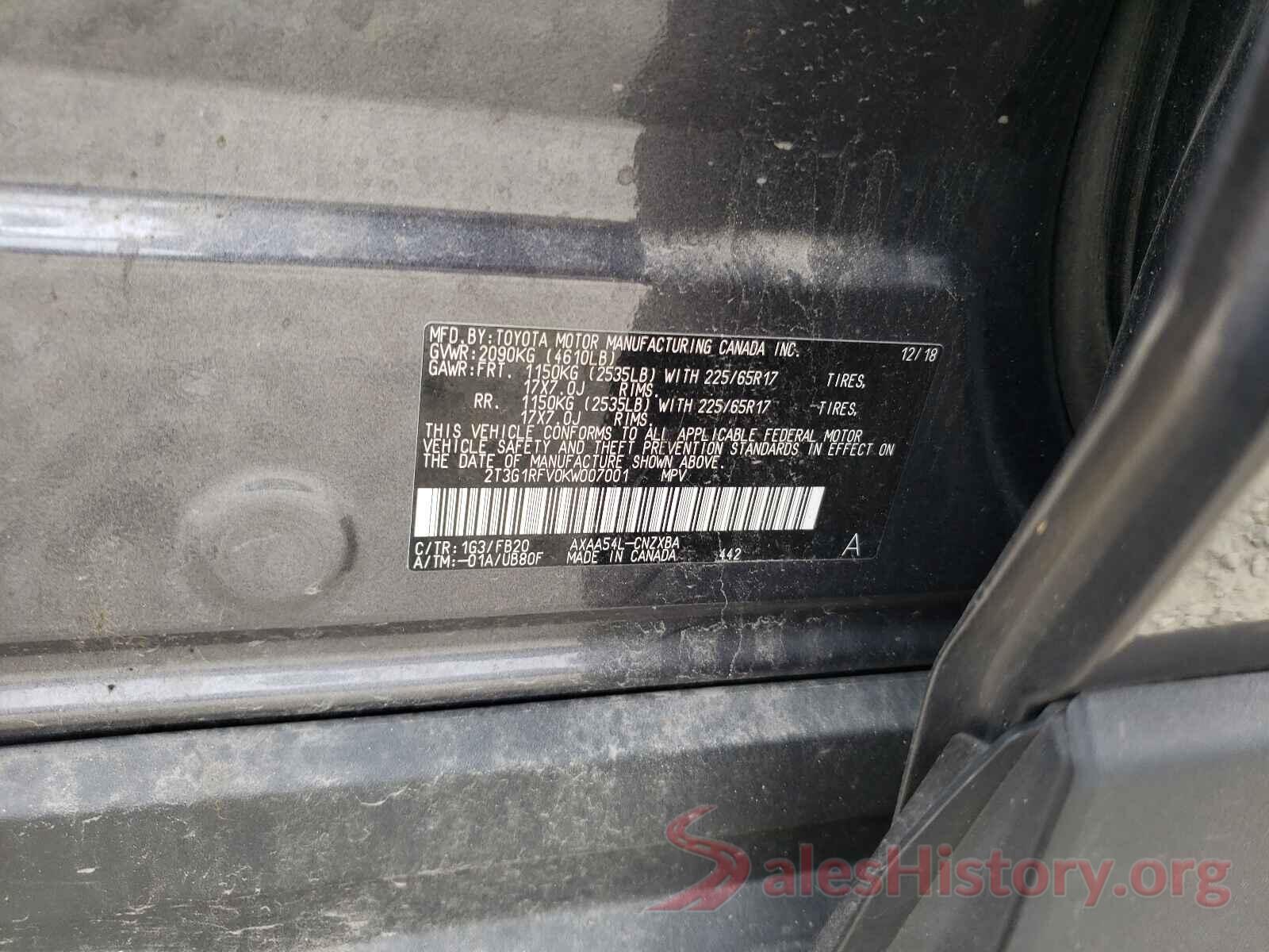 2T3G1RFV0KW007001 2019 TOYOTA RAV4