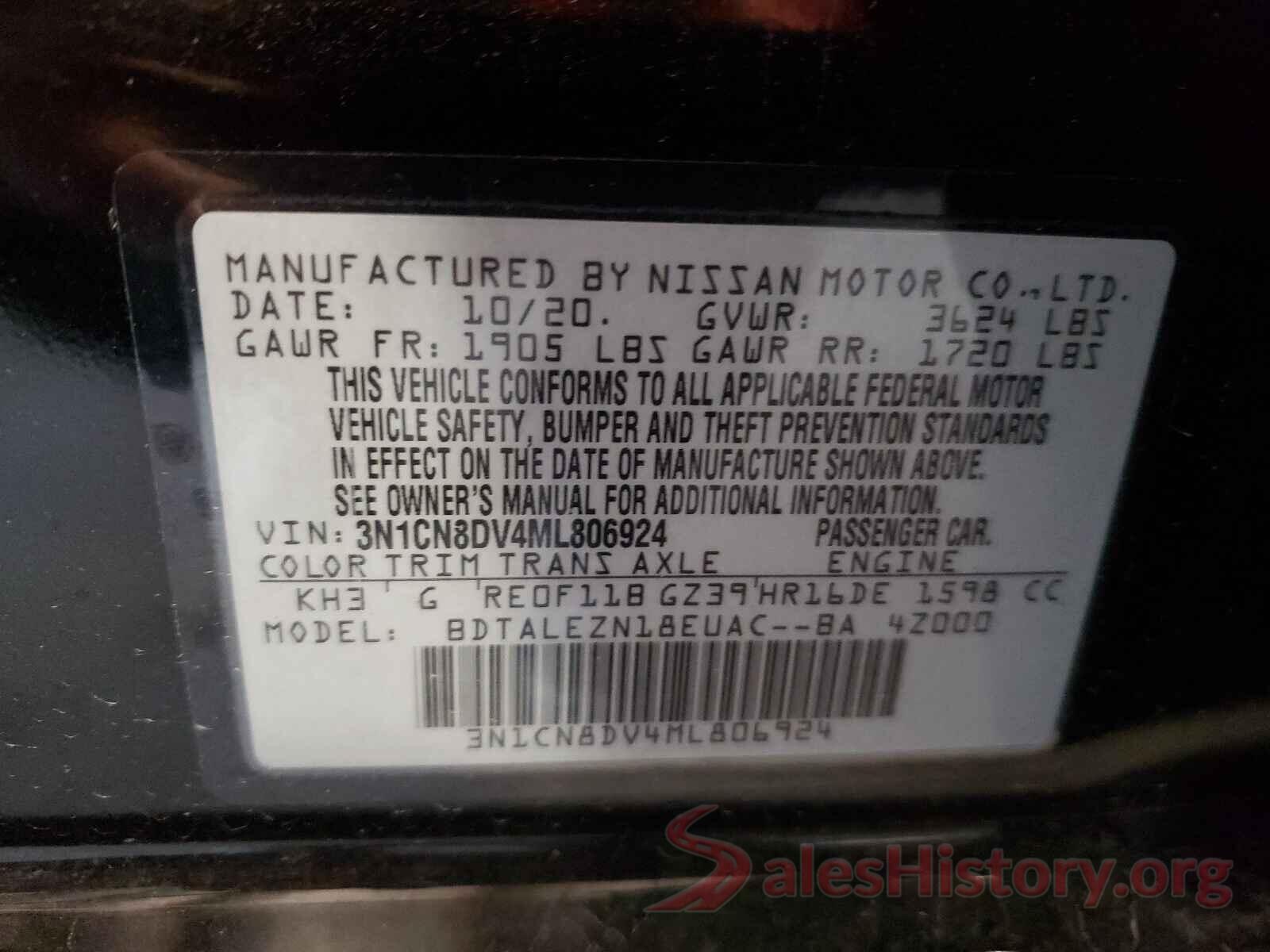 3N1CN8DV4ML806924 2021 NISSAN VERSA