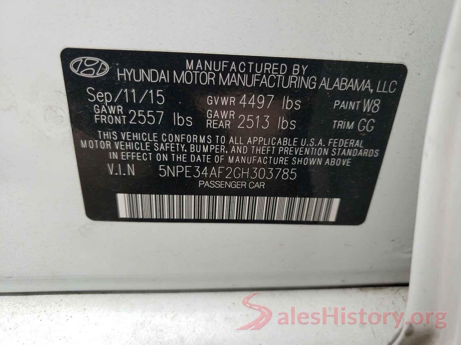 5NPE34AF2GH303785 2016 HYUNDAI SONATA