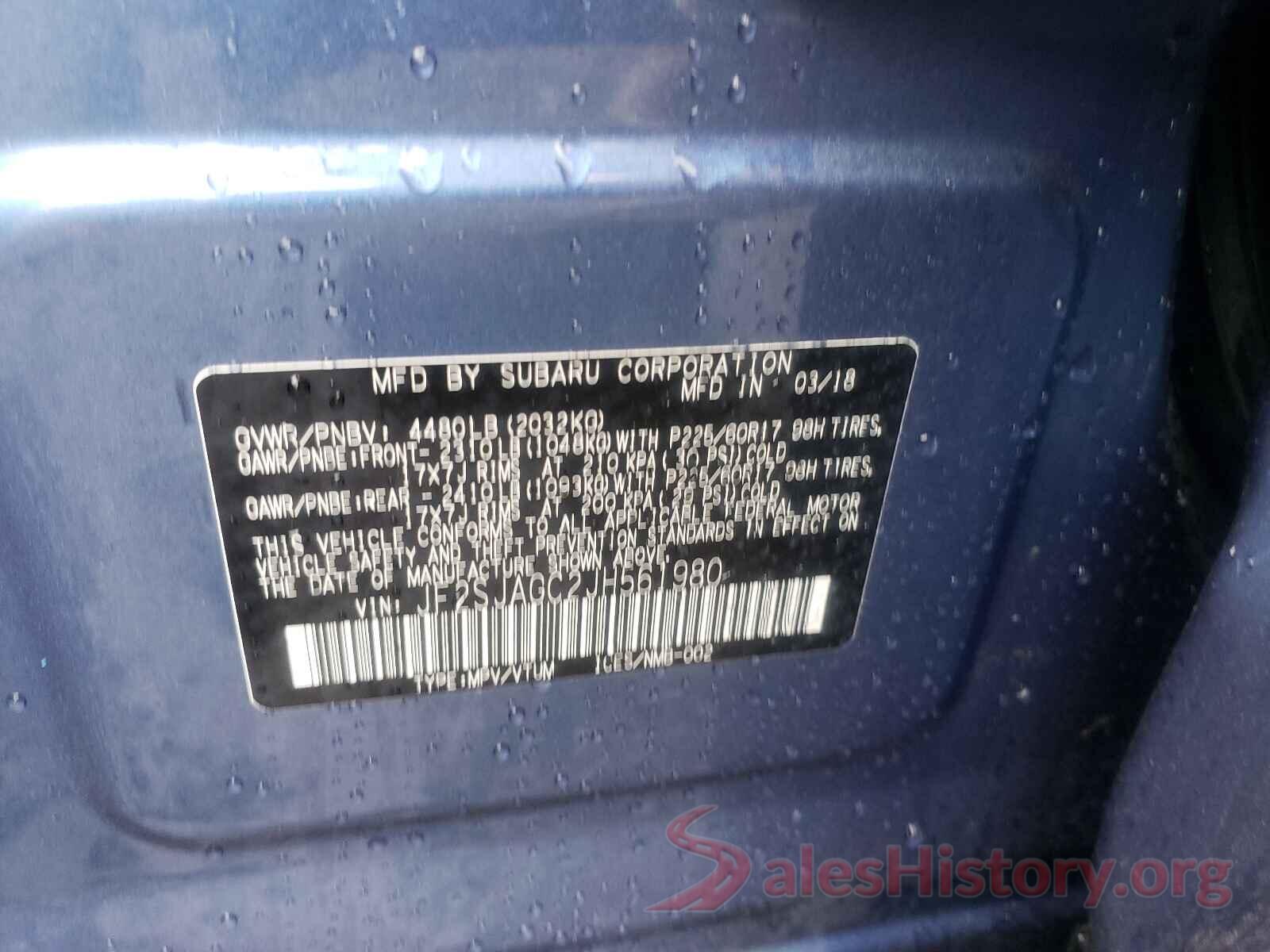 JF2SJAGC2JH561980 2018 SUBARU FORESTER