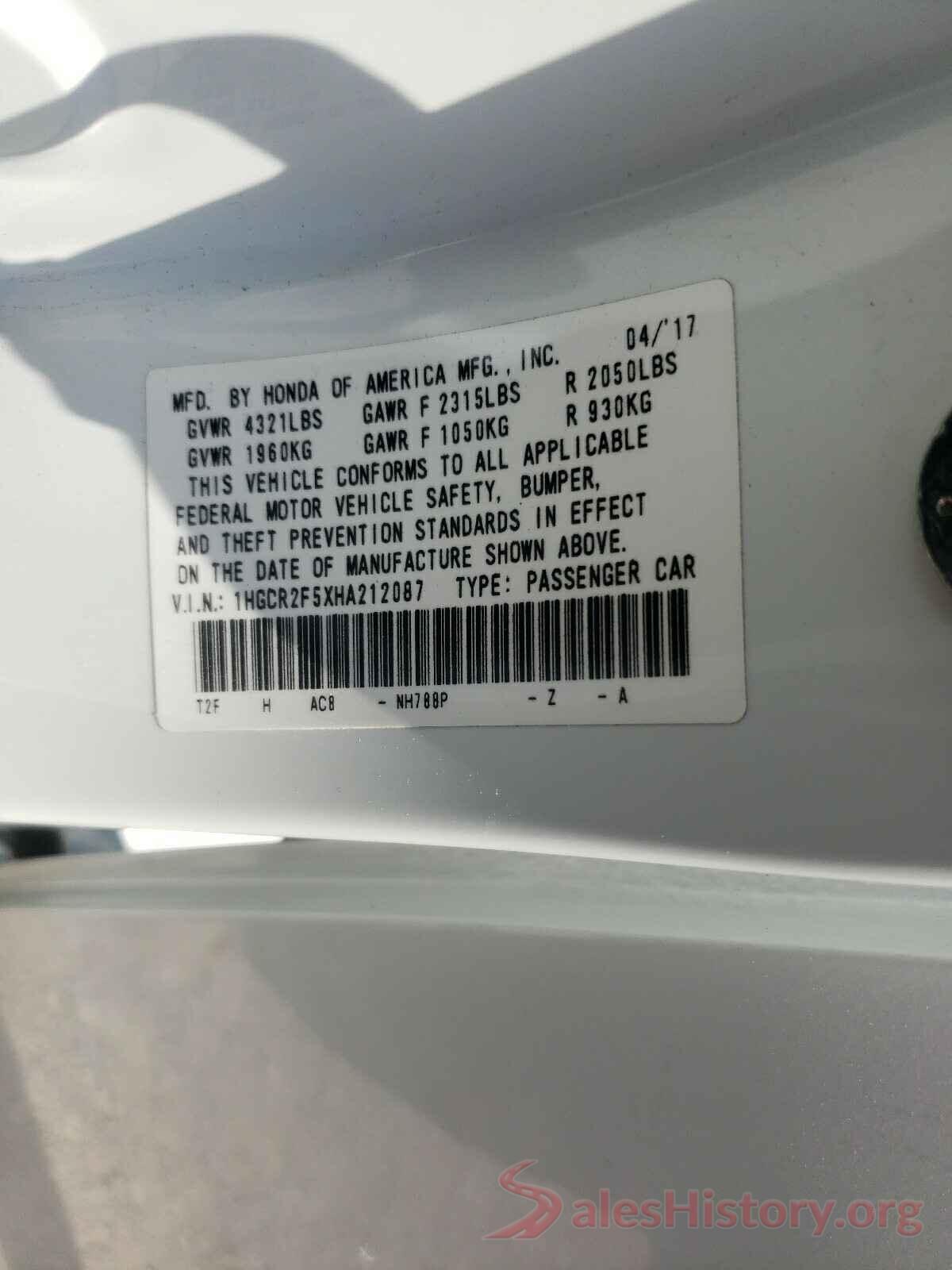 1HGCR2F5XHA212087 2017 HONDA ACCORD