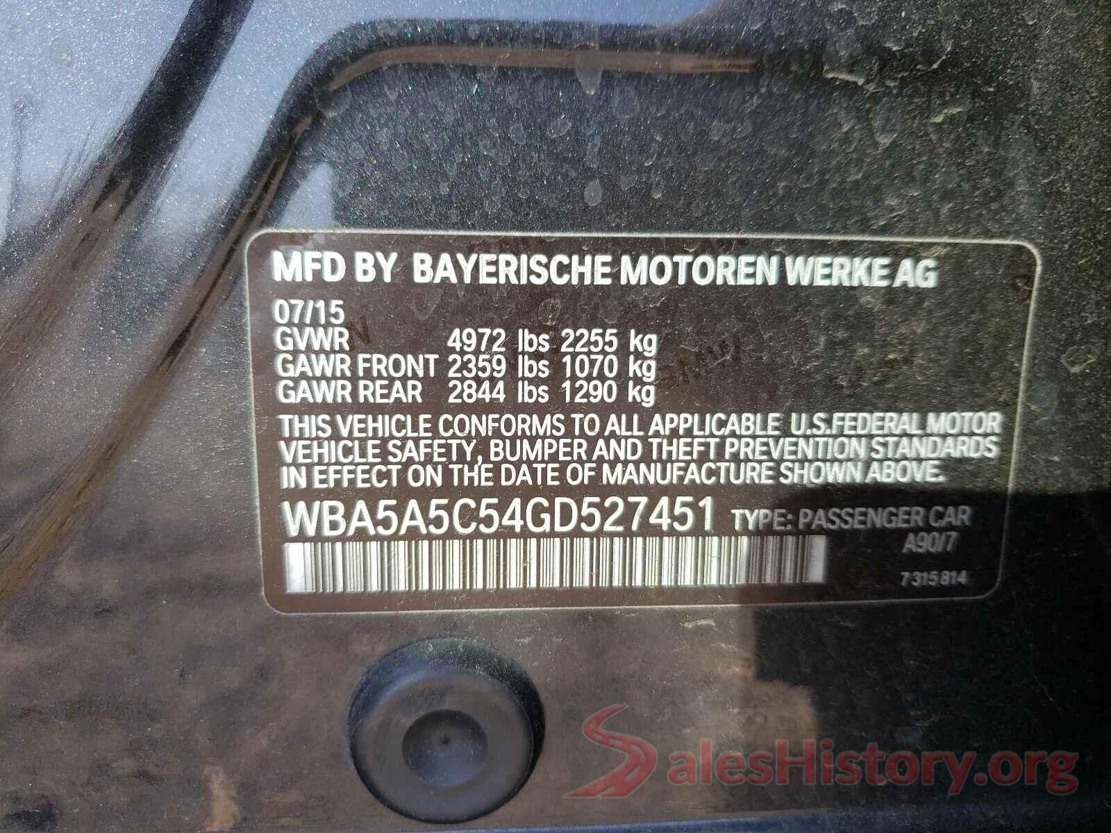 WBA5A5C54GD527451 2016 BMW 5 SERIES