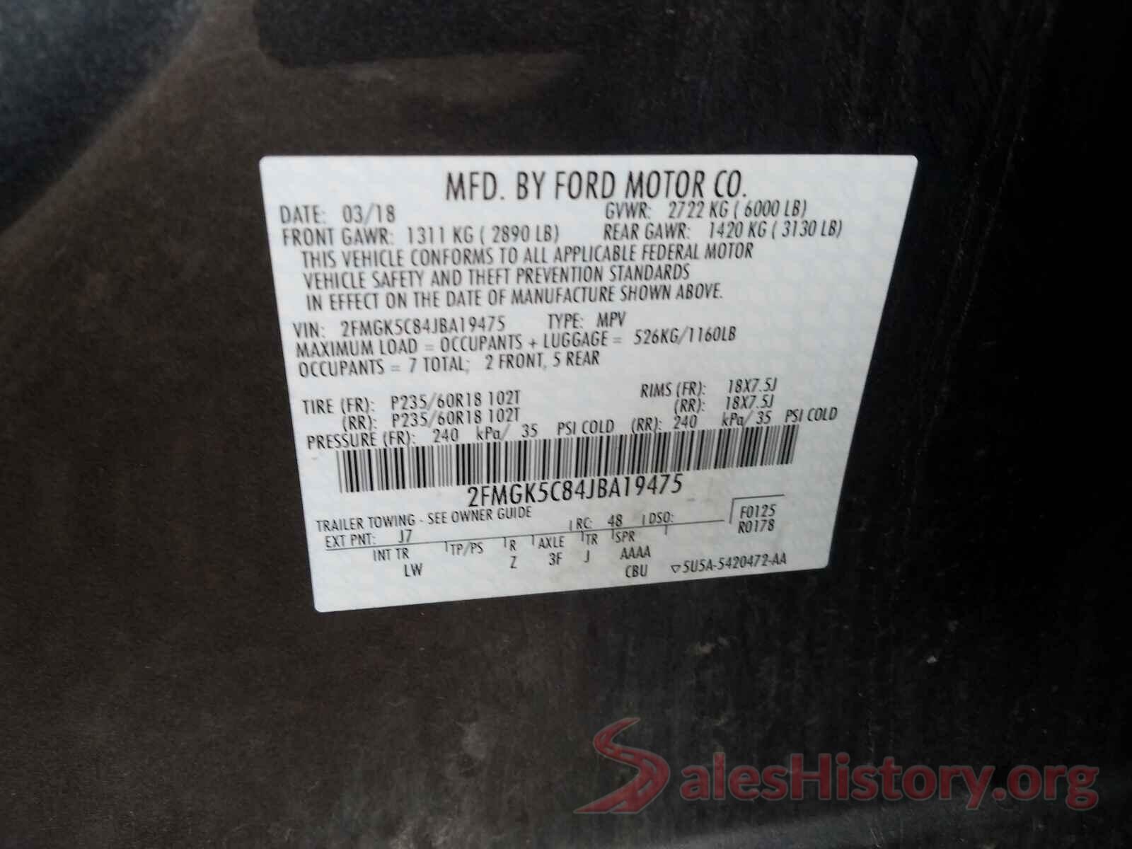 2FMGK5C84JBA19475 2018 FORD FLEX