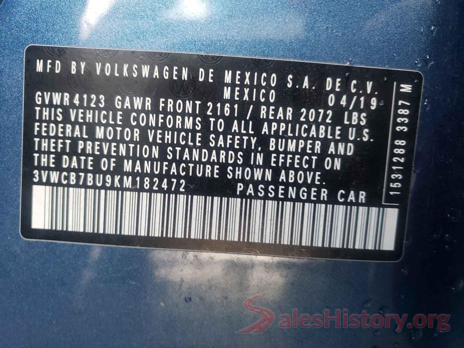 3VWCB7BU9KM182472 2019 VOLKSWAGEN JETTA