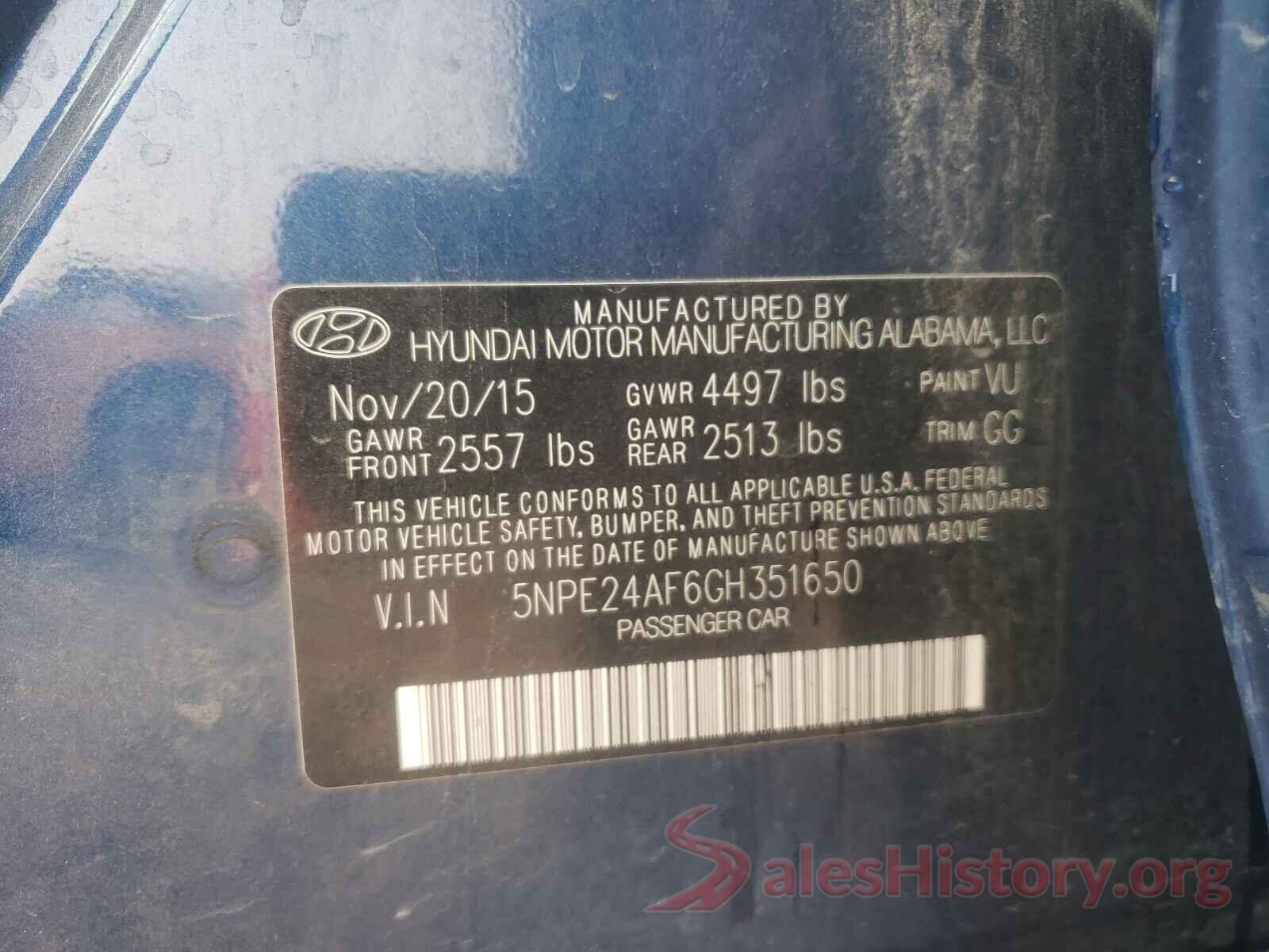 5NPE24AF6GH351650 2016 HYUNDAI SONATA