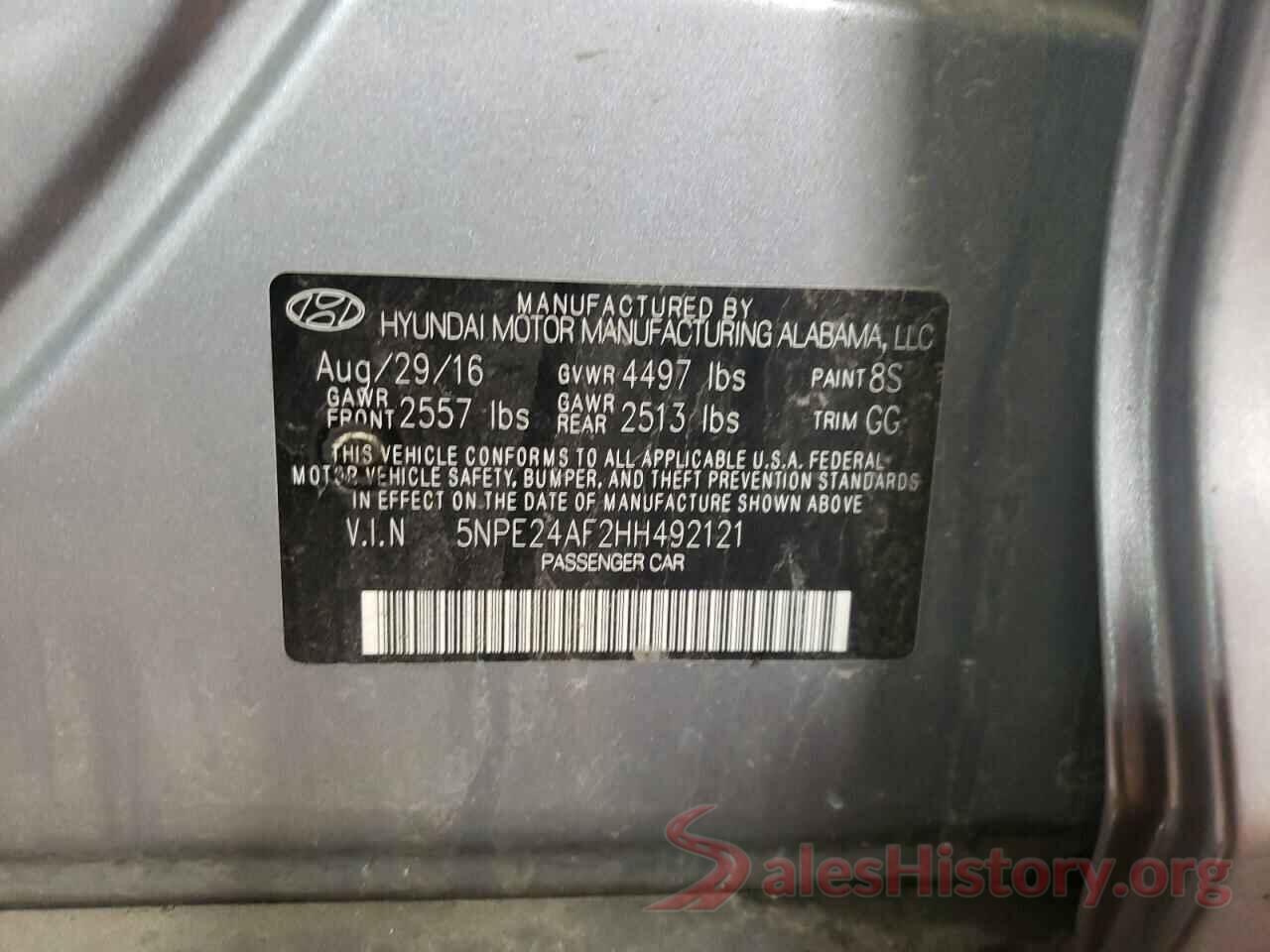 5NPE24AF2HH492121 2017 HYUNDAI SONATA