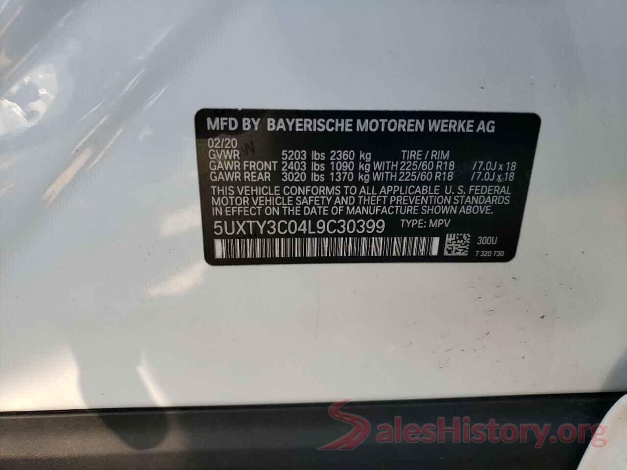 5UXTY3C04L9C30399 2020 BMW X3