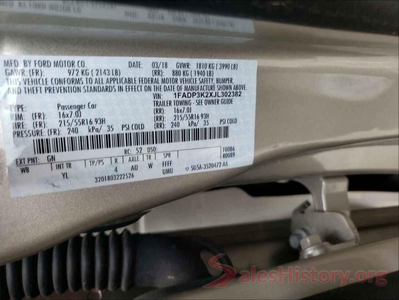 1FADP3K2XJL302382 2018 FORD FOCUS