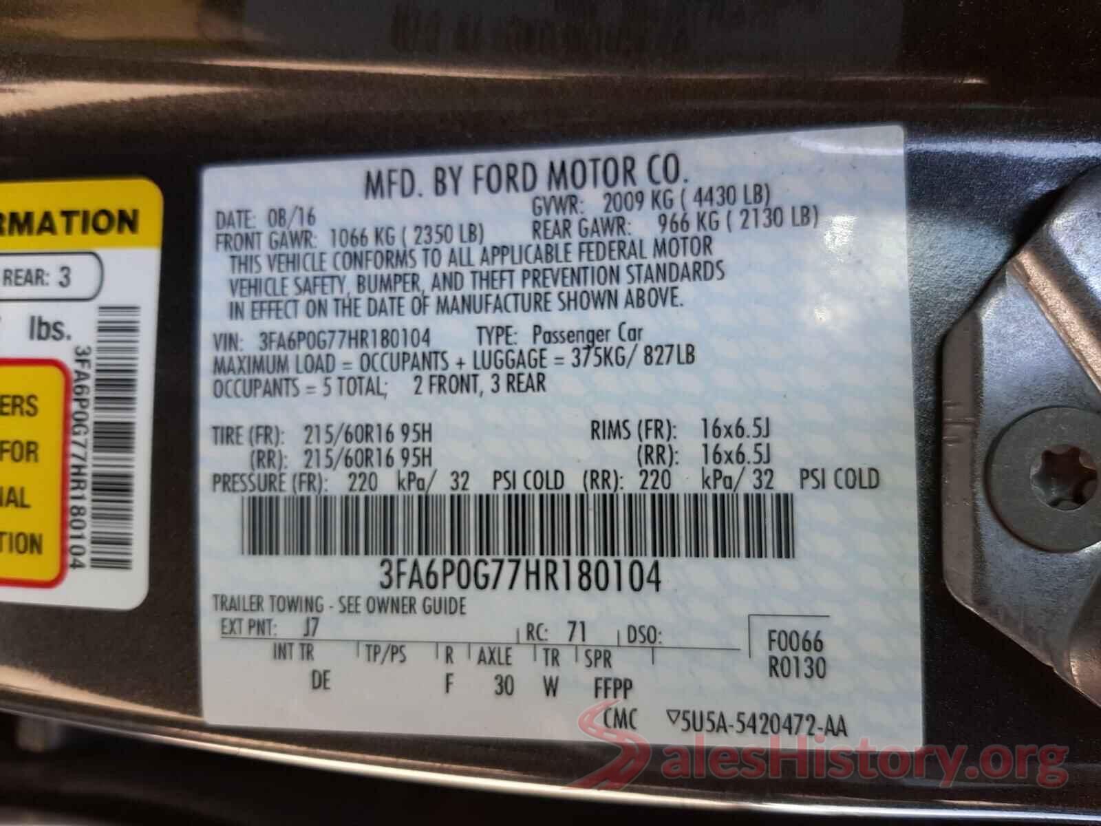 3FA6P0G77HR180104 2017 FORD FUSION