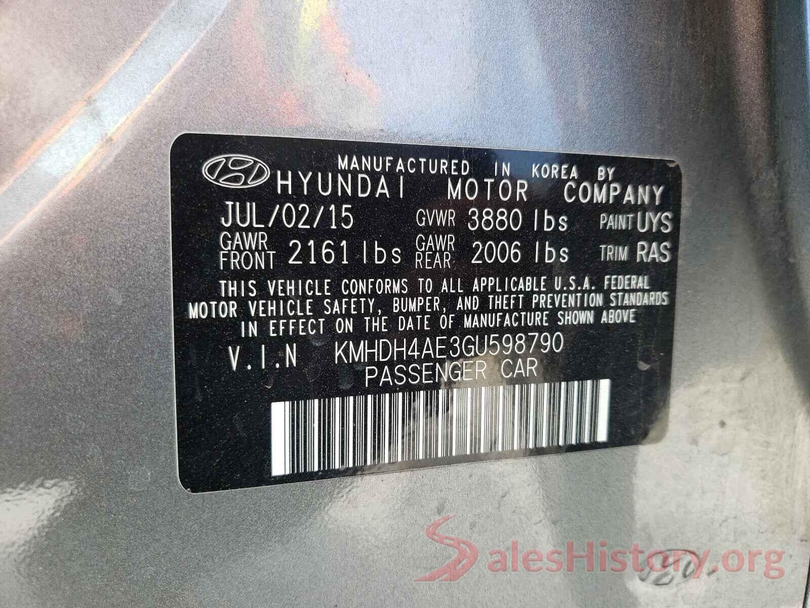 KMHDH4AE3GU598790 2016 HYUNDAI ELANTRA