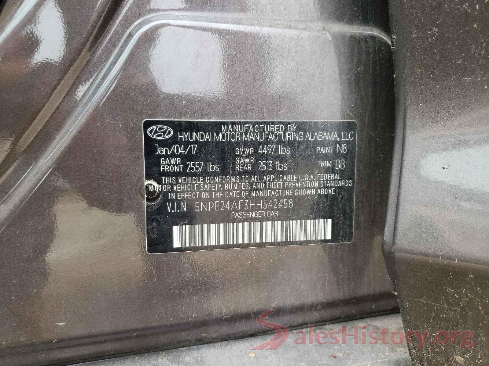 5NPE24AF3HH542458 2017 HYUNDAI SONATA