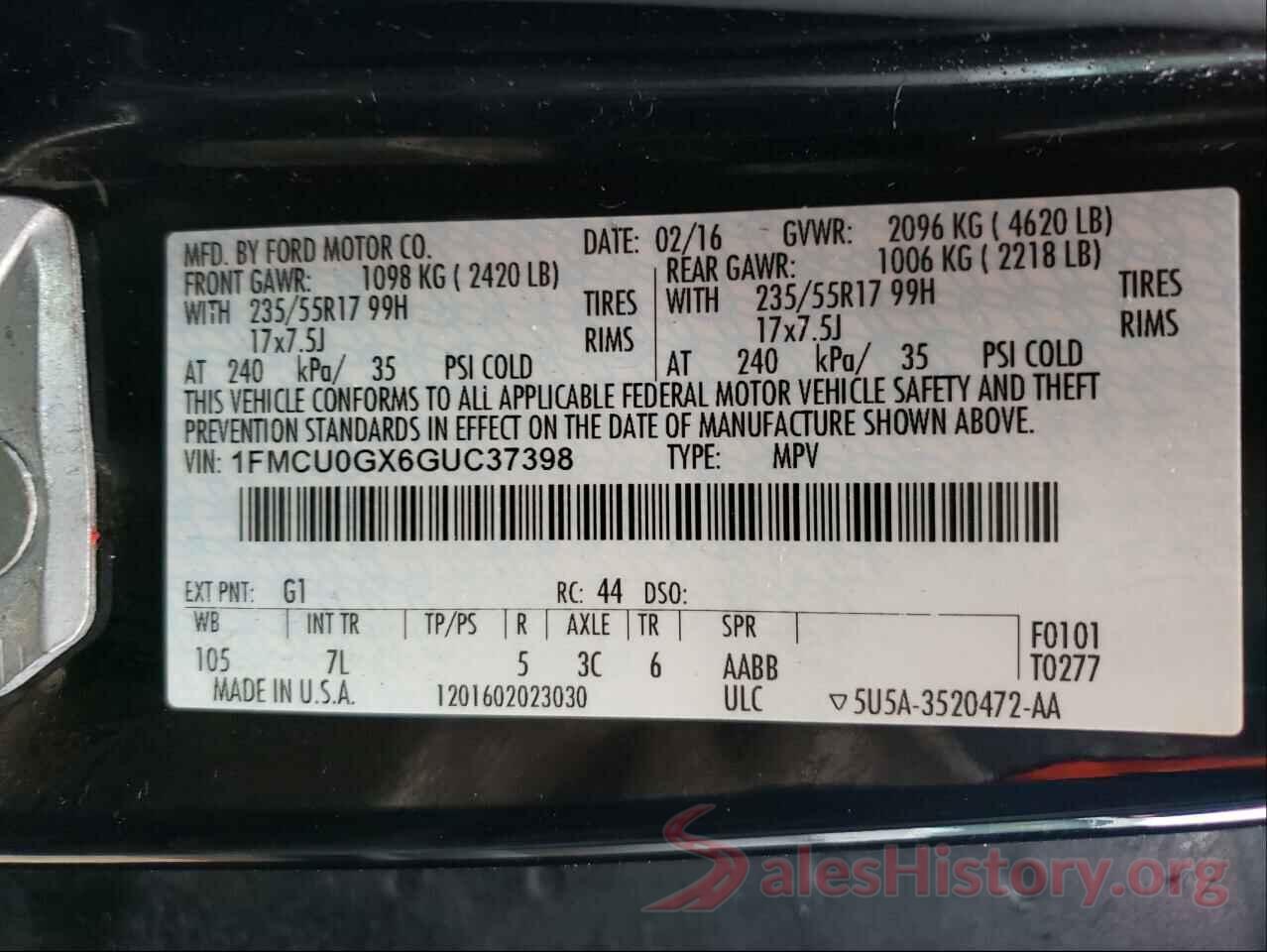 1FMCU0GX6GUC37398 2016 FORD ESCAPE