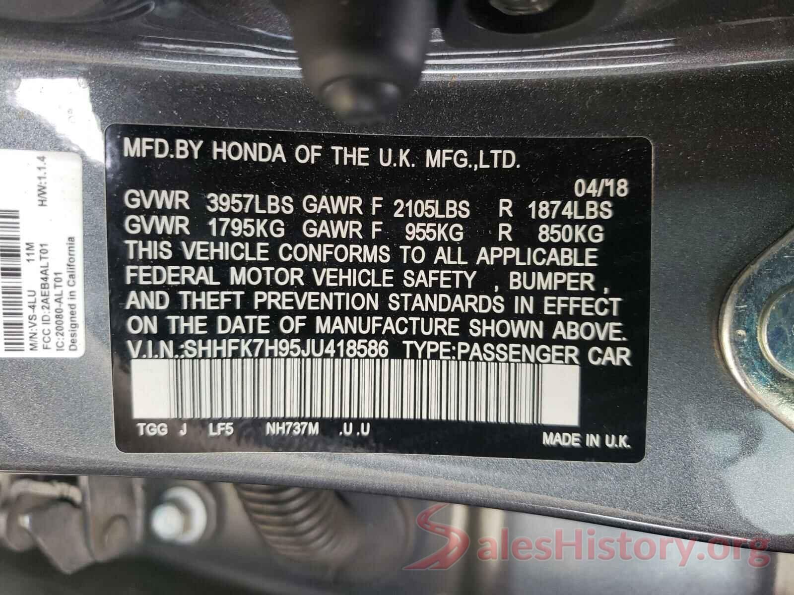 SHHFK7H95JU418586 2018 HONDA CIVIC