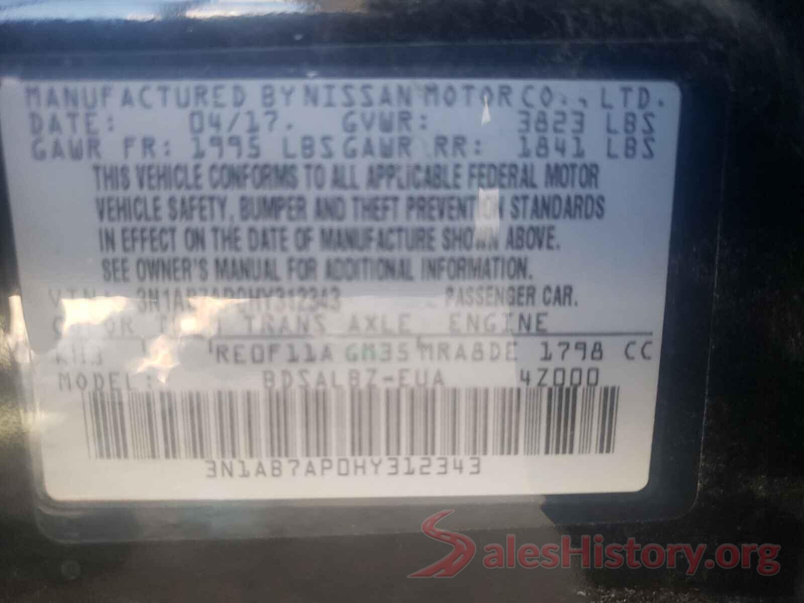 3N1AB7AP0HY312343 2017 NISSAN SENTRA