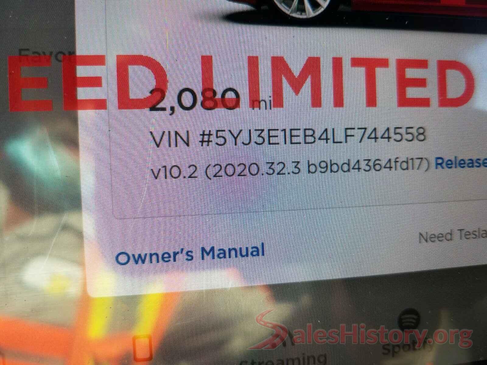 5YJ3E1EB4LF744558 2020 TESLA MODEL 3