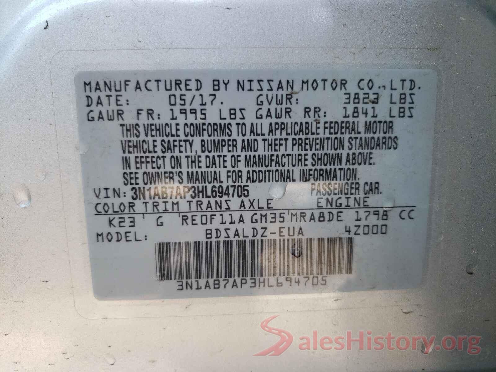 3N1AB7AP3HL694705 2017 NISSAN SENTRA