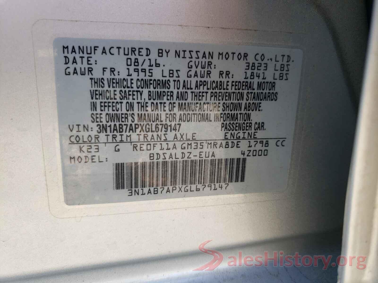 3N1AB7APXGL679147 2016 NISSAN SENTRA