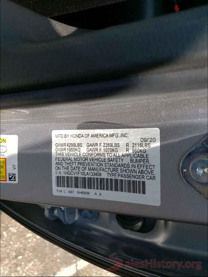 1HGCV1F10LA133409 2020 HONDA ACCORD