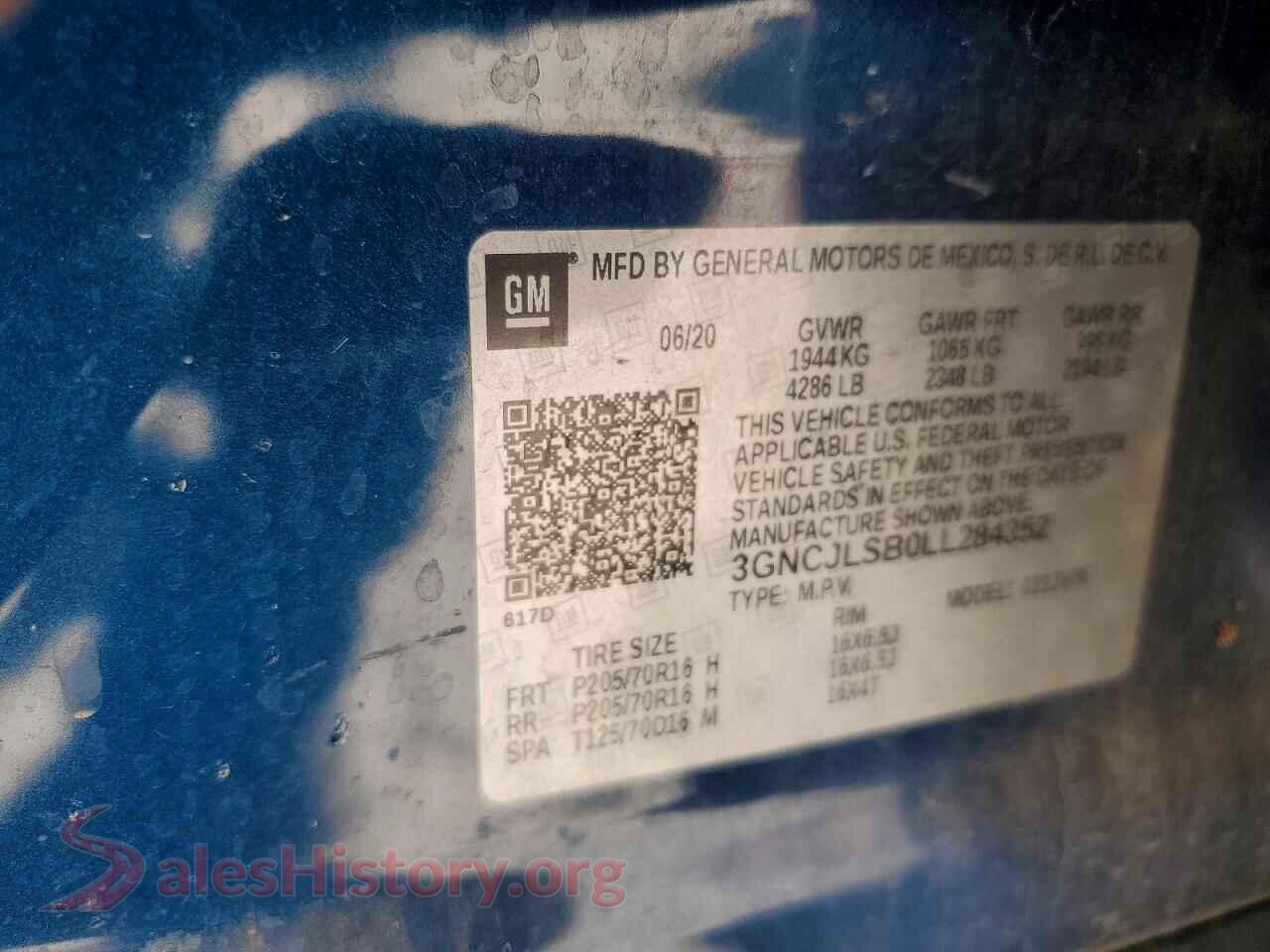 2020 CHEVROLET TRAX VIN 3GNCJLSB0LL284352, damage close-up