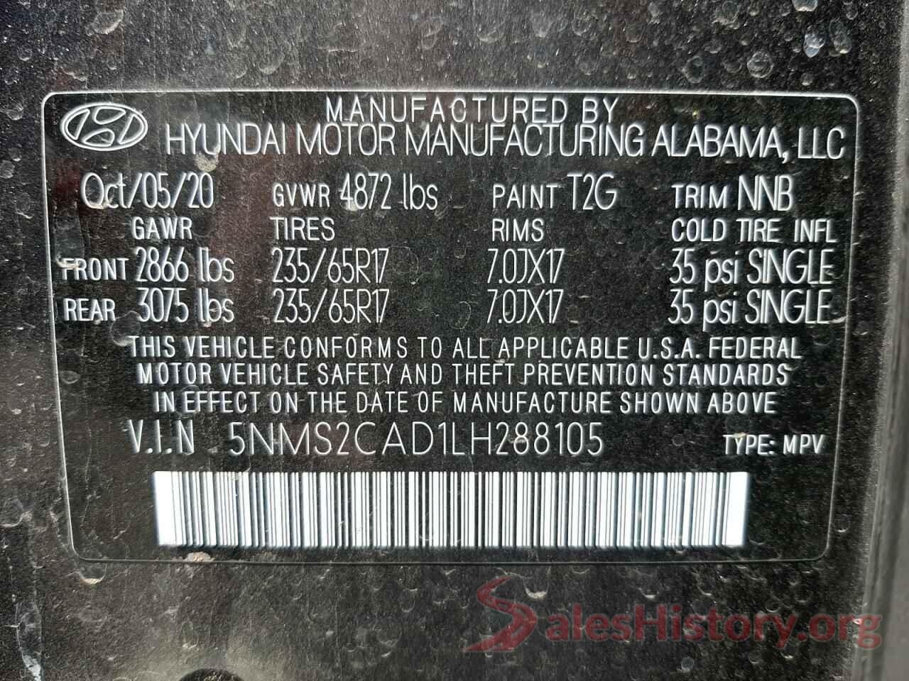 5NMS2CAD1LH288105 2020 HYUNDAI SANTA FE