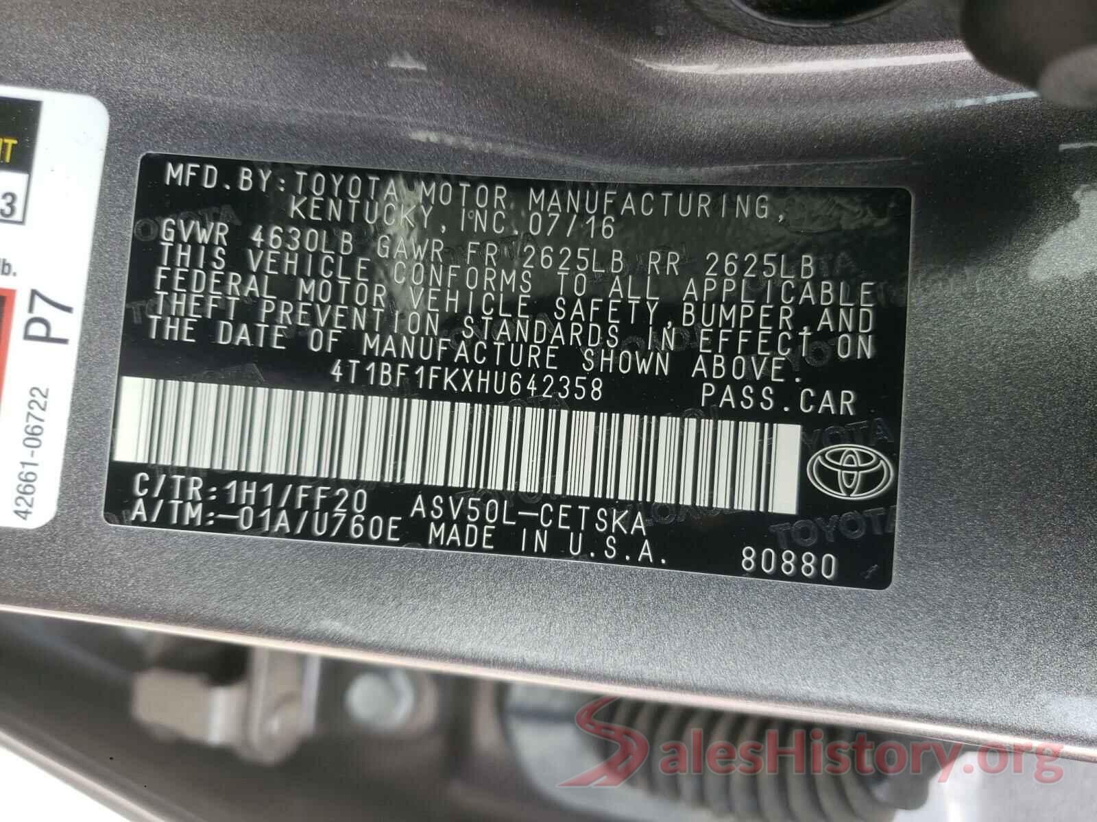 4T1BF1FKXHU642358 2017 TOYOTA CAMRY