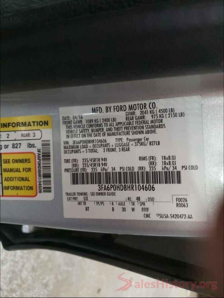 3FA6P0HD8HR104606 2017 FORD FUSION