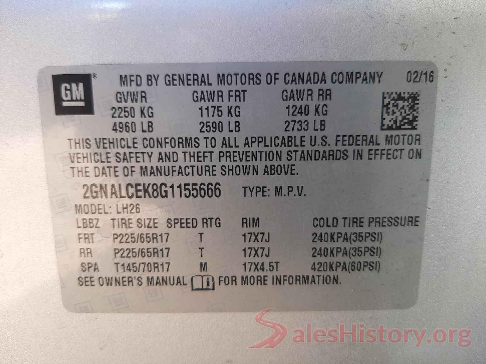 2GNALCEK8G1155666 2016 CHEVROLET EQUINOX