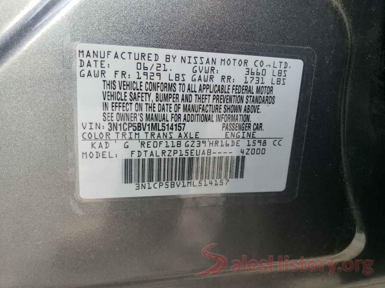 3N1CP5BV1ML514157 2021 NISSAN KICKS