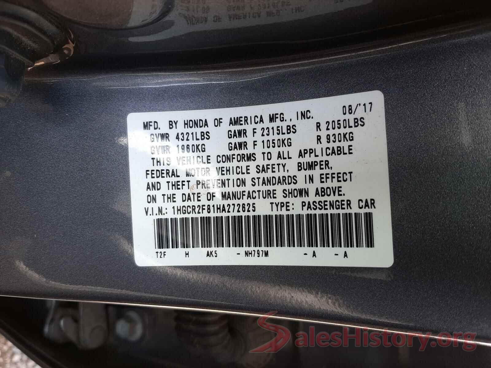 1HGCR2F81HA272625 2017 HONDA ACCORD