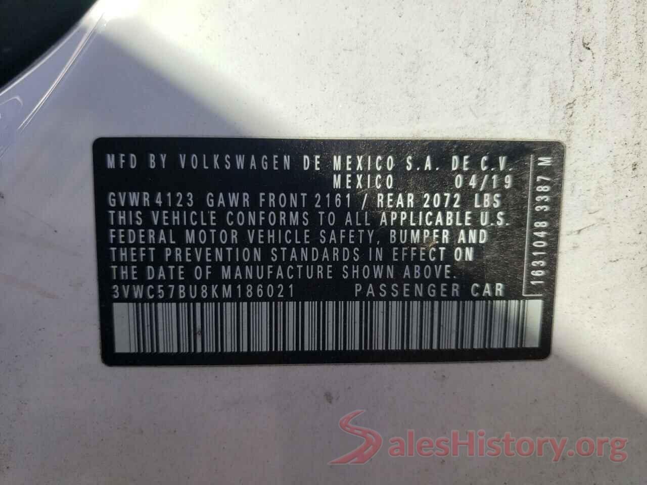 3VWC57BU8KM186021 2019 VOLKSWAGEN JETTA