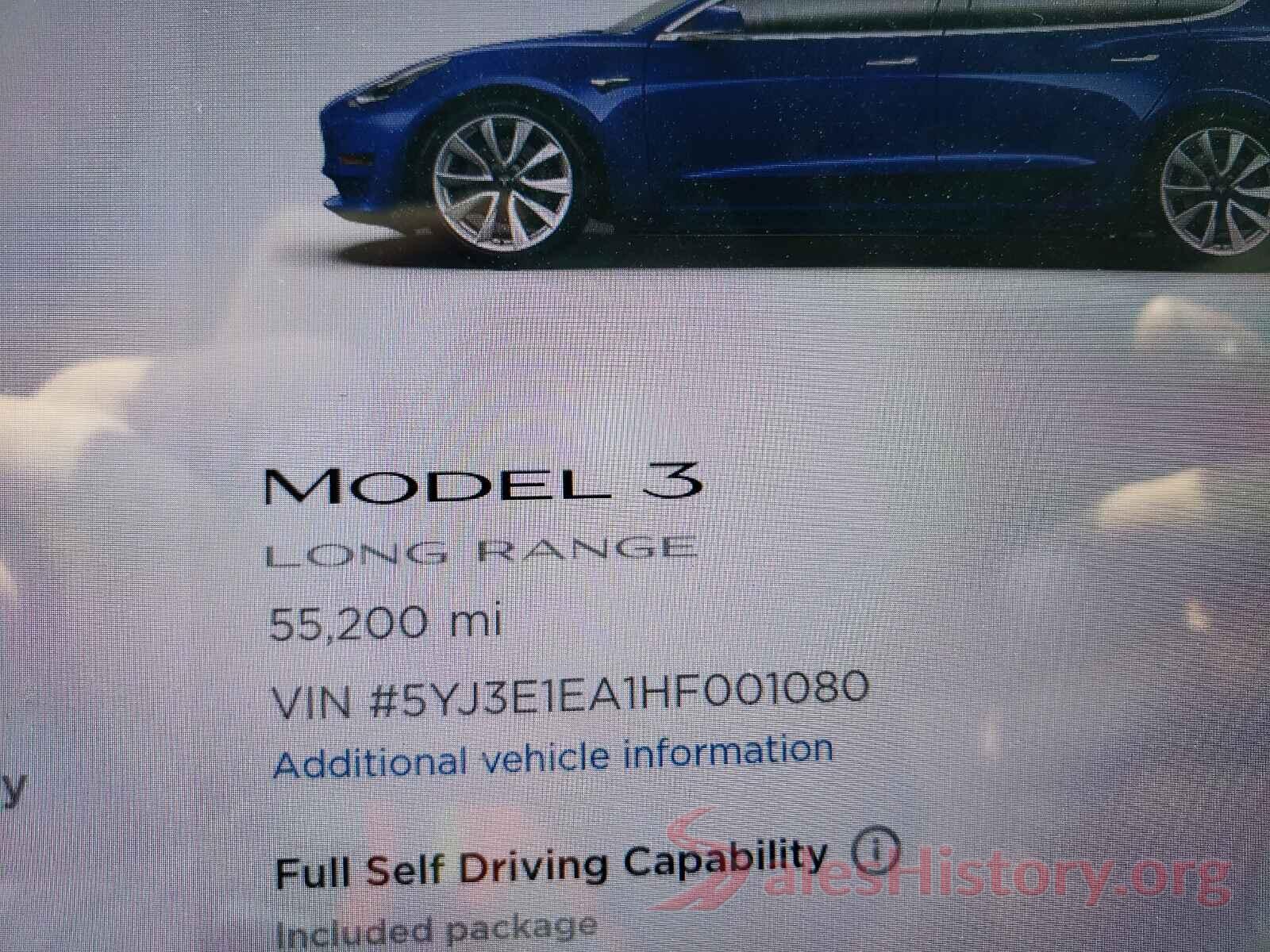 5YJ3E1EA1HF001080 2017 TESLA MODEL 3