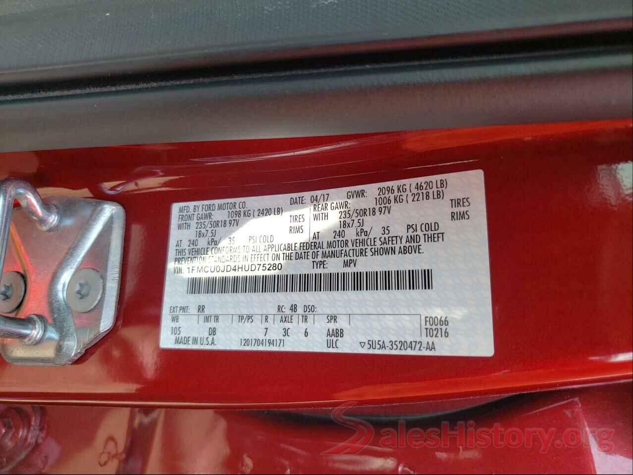 1FMCU0JD4HUD75280 2017 FORD ESCAPE