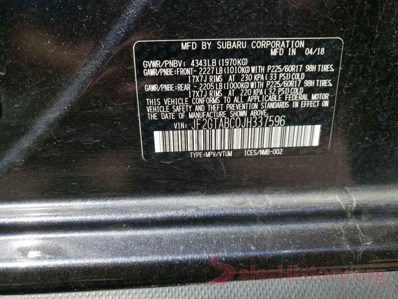 JF2GTABC0JH337596 2018 SUBARU CROSSTREK