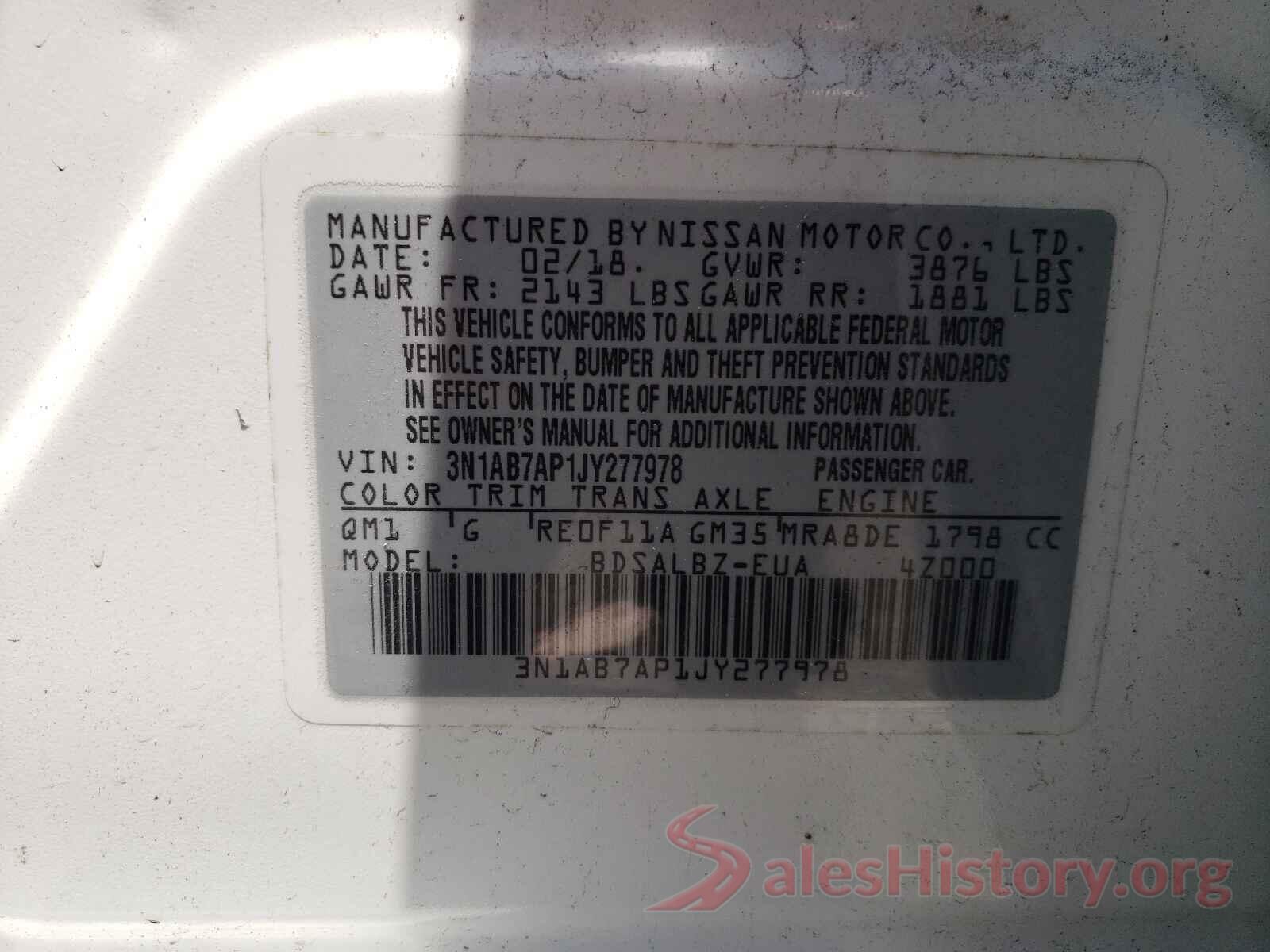 3N1AB7AP1JY277978 2018 NISSAN SENTRA