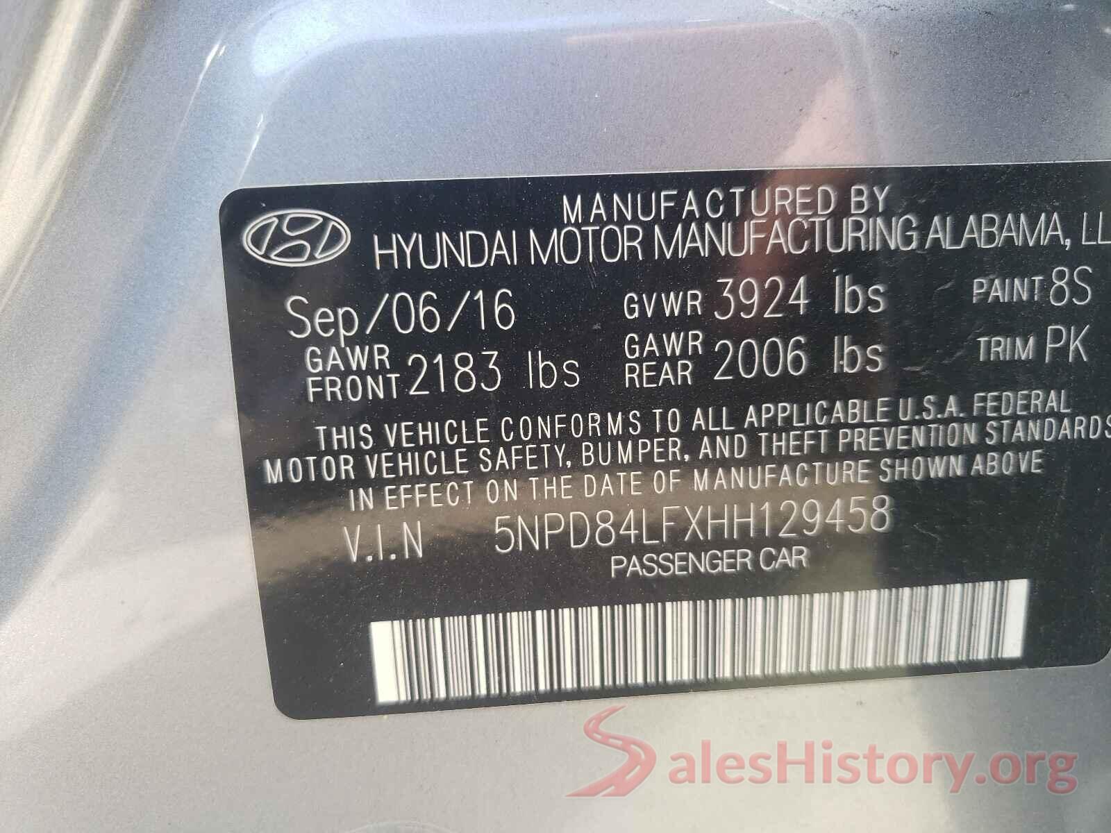 5NPD84LFXHH129458 2017 HYUNDAI ELANTRA