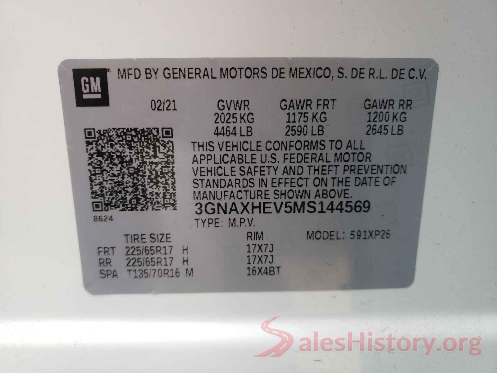 3GNAXHEV5MS144569 2021 CHEVROLET EQUINOX