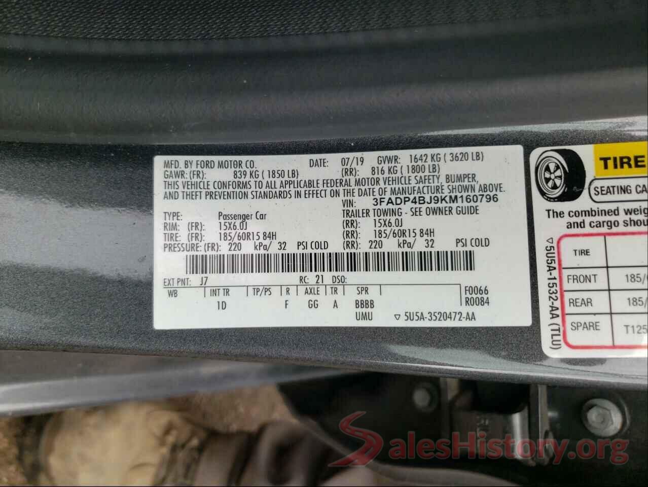 3FADP4BJ9KM160796 2019 FORD FIESTA