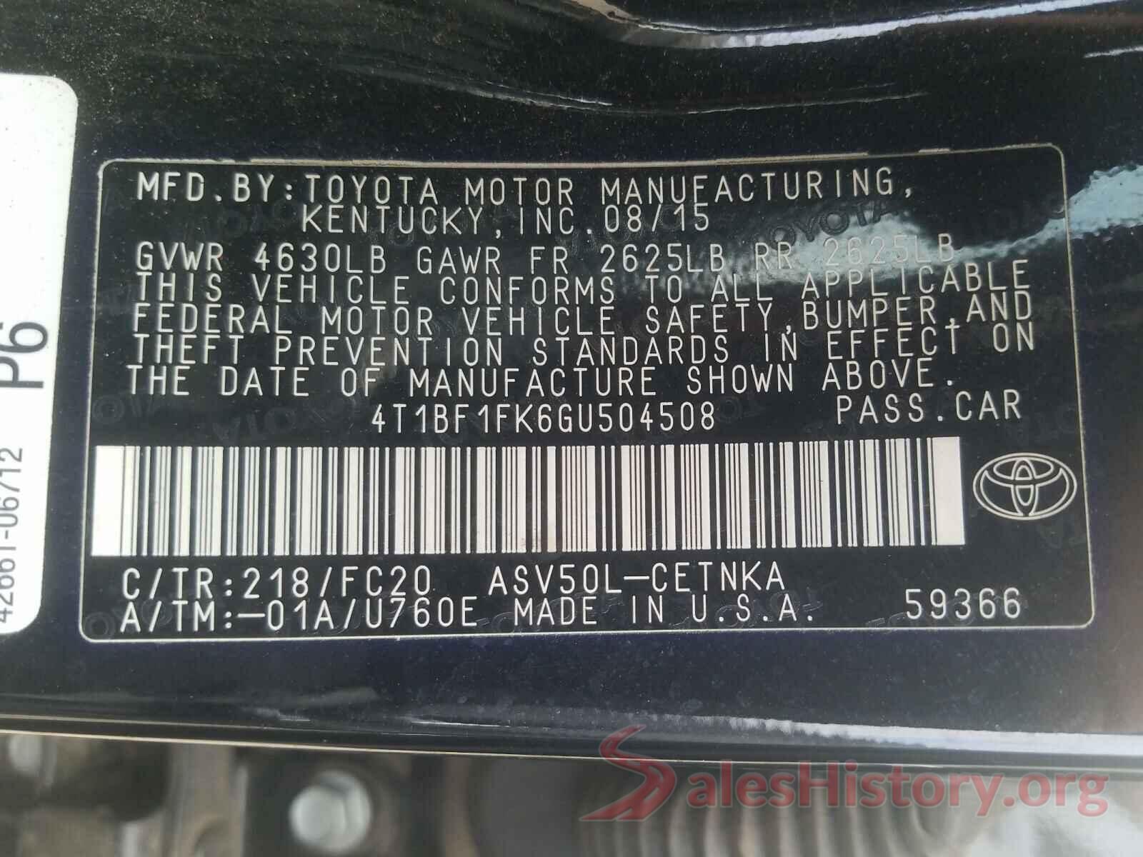 4T1BF1FK6GU504508 2016 TOYOTA CAMRY