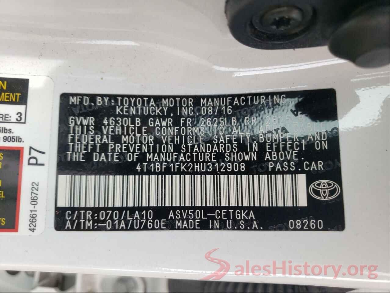 4T1BF1FK2HU312908 2017 TOYOTA CAMRY