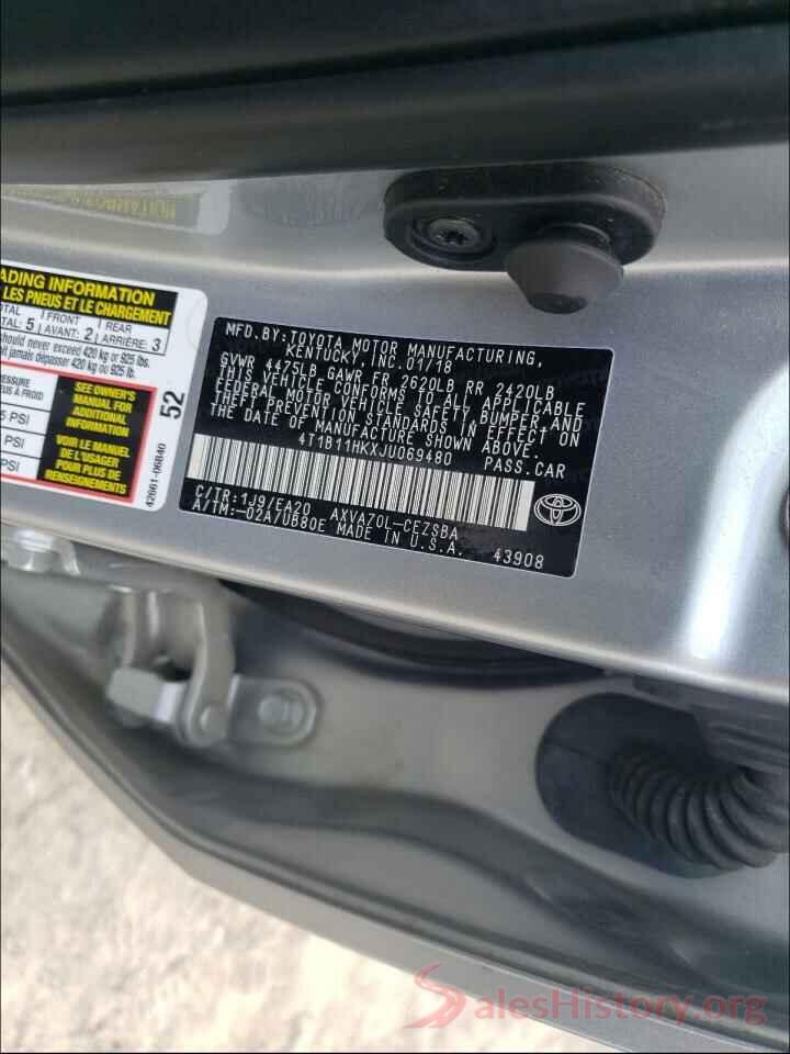 4T1B11HKXJU069480 2018 TOYOTA CAMRY