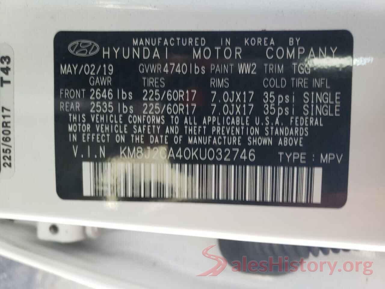 KM8J2CA40KU032746 2019 HYUNDAI TUCSON