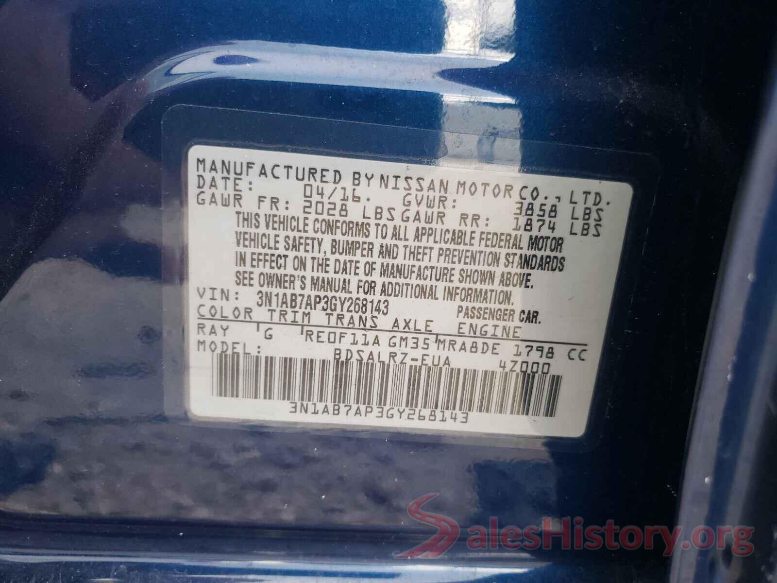 3N1AB7AP3GY268143 2016 NISSAN SENTRA