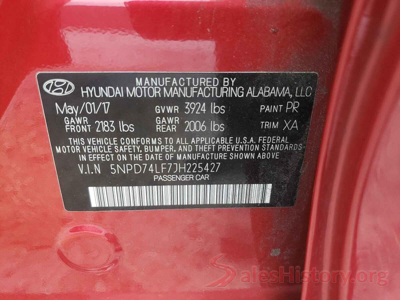 5NPD74LF7JH225427 2018 HYUNDAI ELANTRA