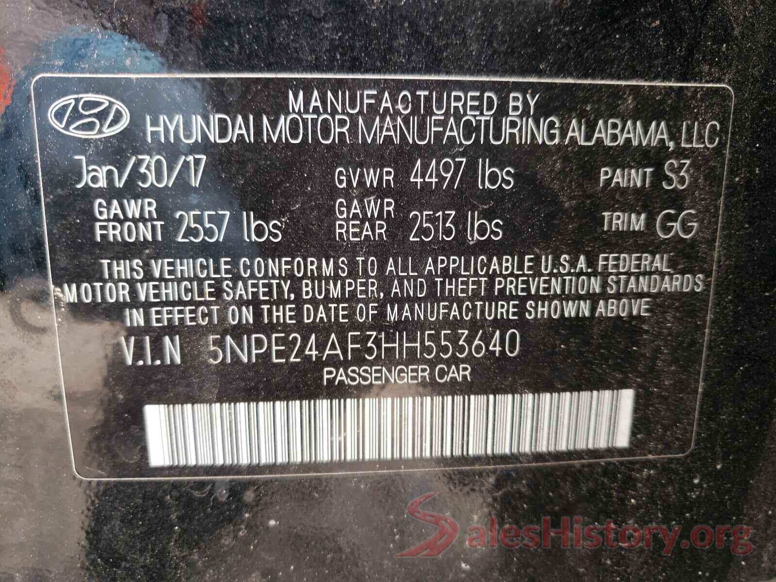 5NPE24AF3HH553640 2017 HYUNDAI SONATA