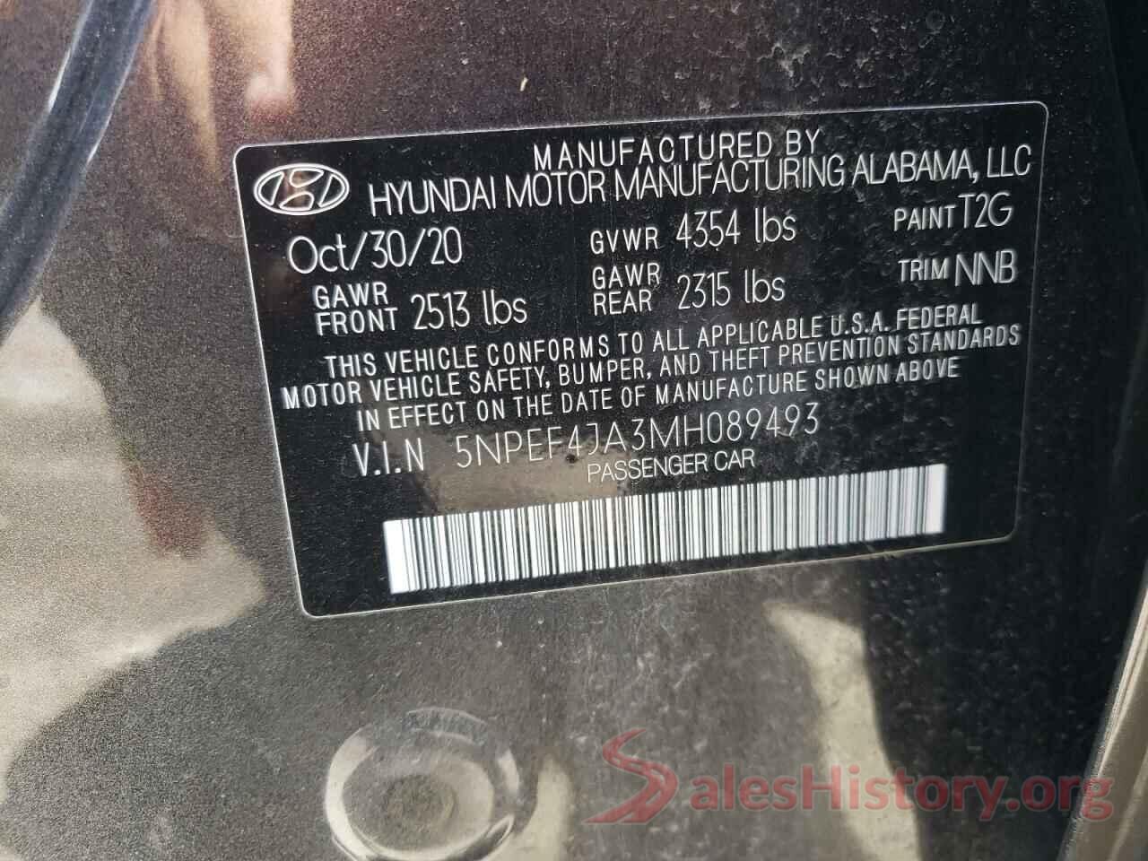 5NPEF4JA3MH089493 2021 HYUNDAI SONATA